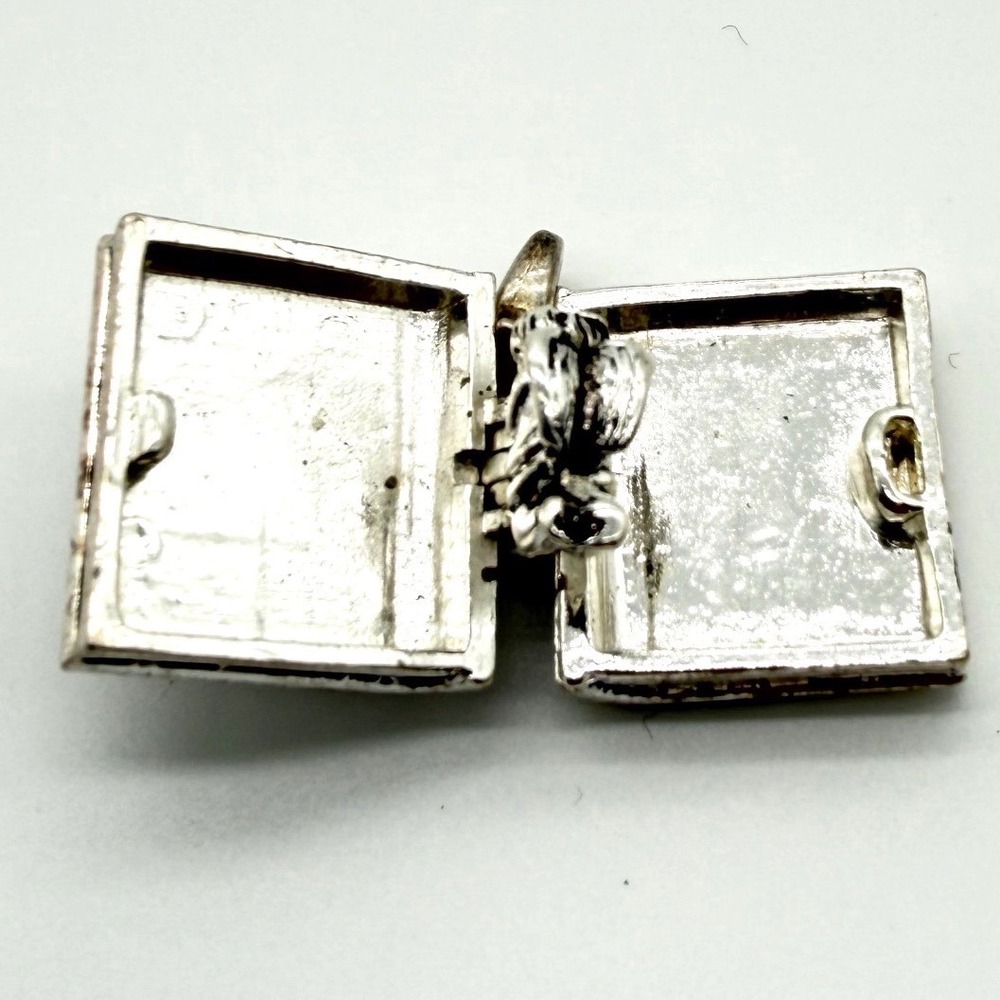 Silver Tone Holy Bible‎ Charm With Cross and Rhinestones Lobster Clasp Pendant - Picture 3 of 5